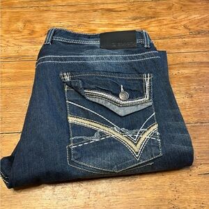 NWOT- Y2K Black Label Embroidered Dark Denim Low Rise/Boot Jeans 38x32